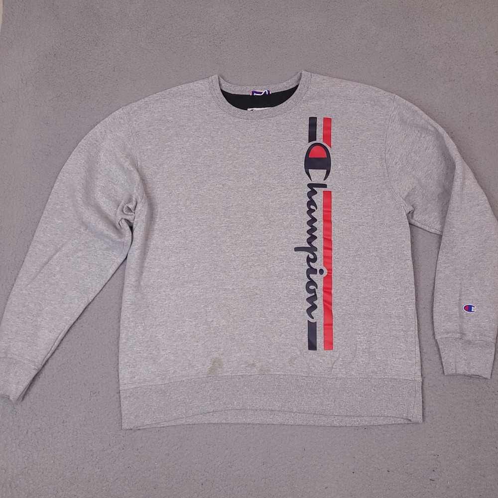 Champion Sweatshirt Mens XL Gray Vertical Script Logo Crewneck Pullover